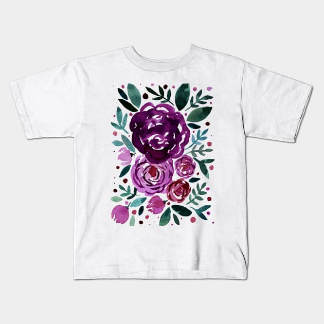 Watercolor roses bouquet - purple and green Kids T-Shirt by wackapacka